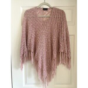 New York &Company poncho Shawl OS knubby open-knit Fringe Tassel Boho Retro Chic